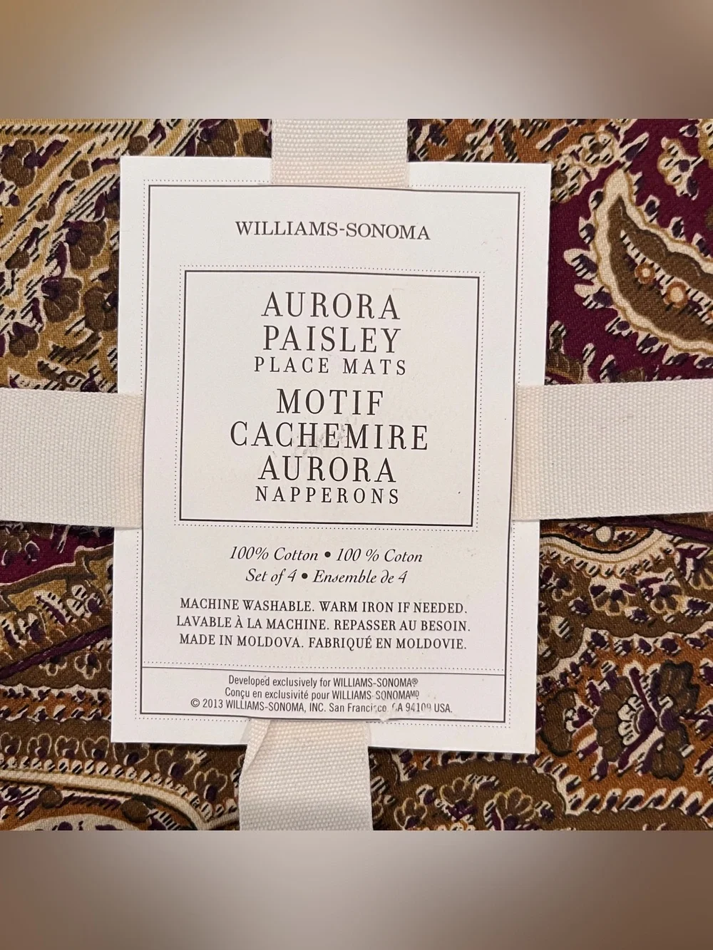 NWT Williams Sonoma Aurora Paisley Set Of 4 Placemats Rectangular 100% Cotton
